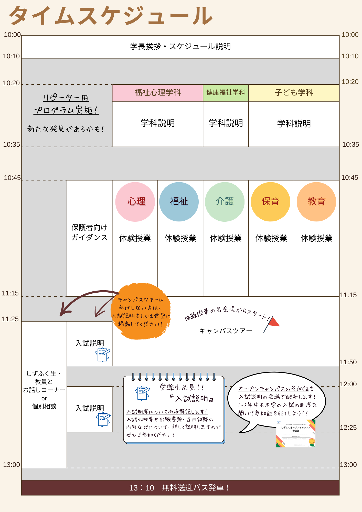 9月オープンキャンパス　タイムスケジュール