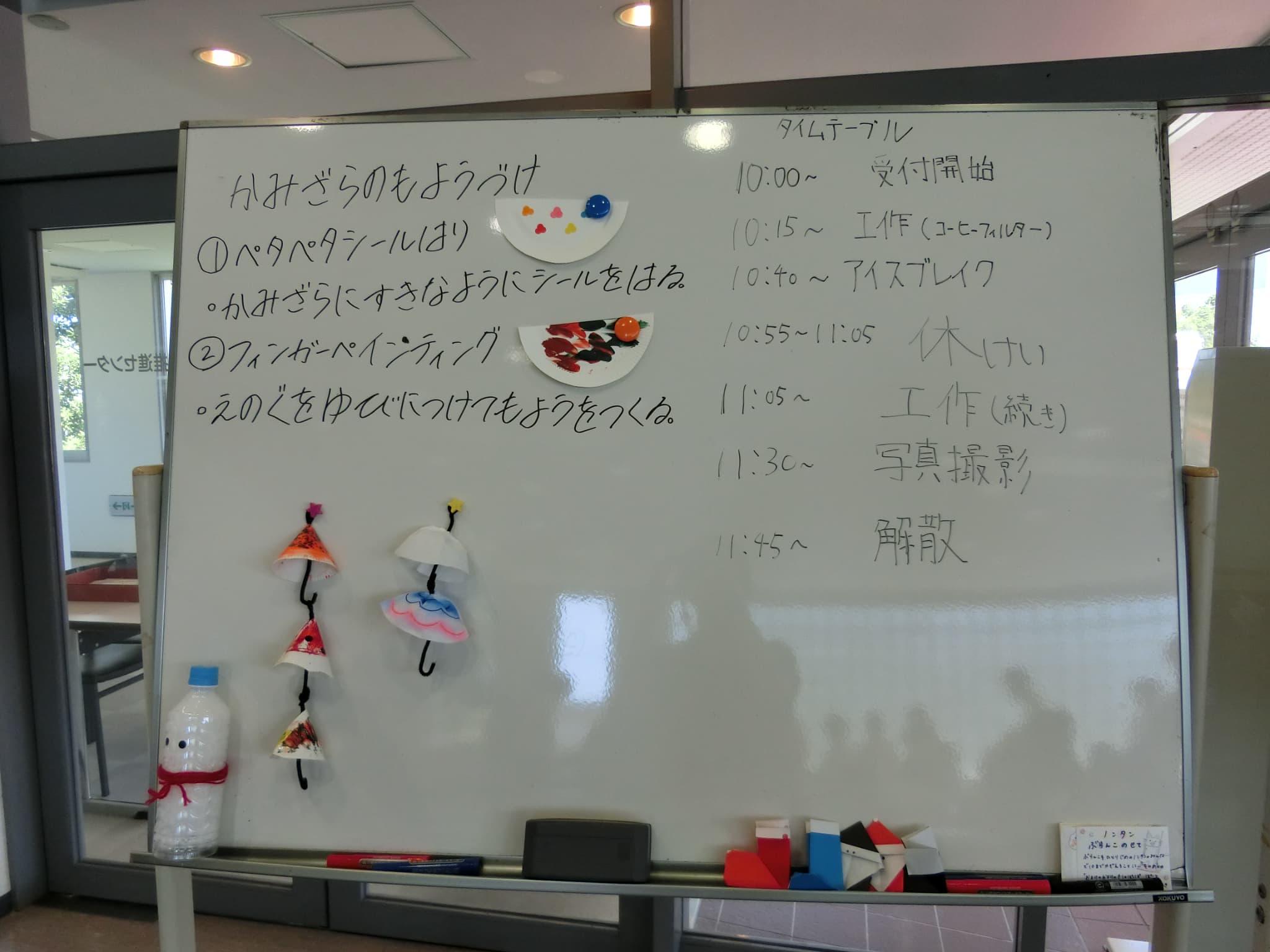 工作の説明が記載されたホワイトボード
