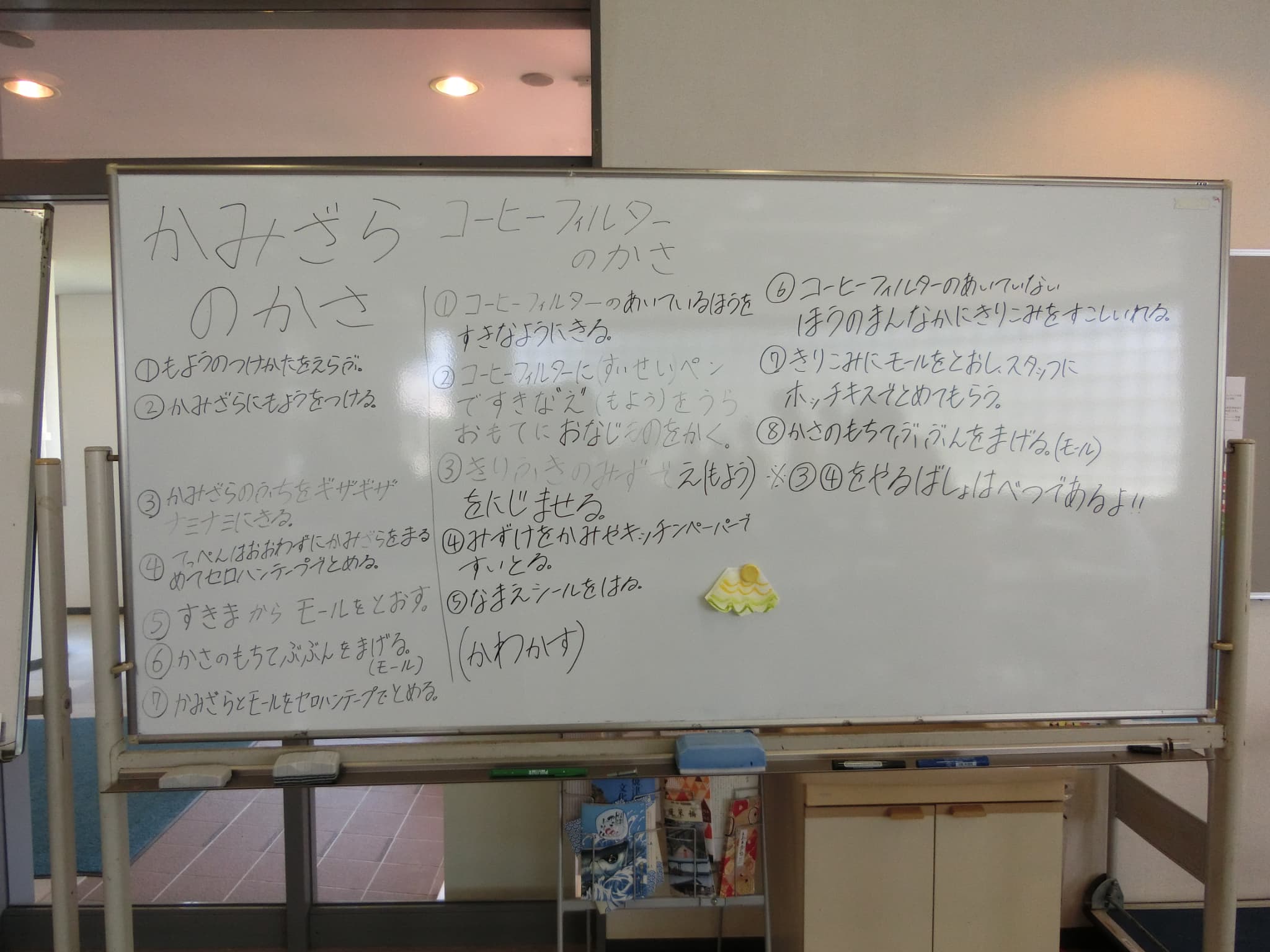 工作の説明が記載されたホワイトボード